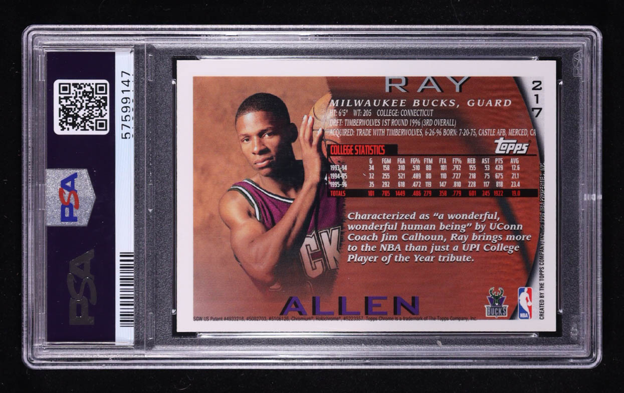 Ray Allen 1996-97 Topps Chrome #217 RC (PSA 9) at PristineAuction.com Ray Allen 1996-97 Topps Chrome #217 RC (PSA 9) at PristineAuction.com