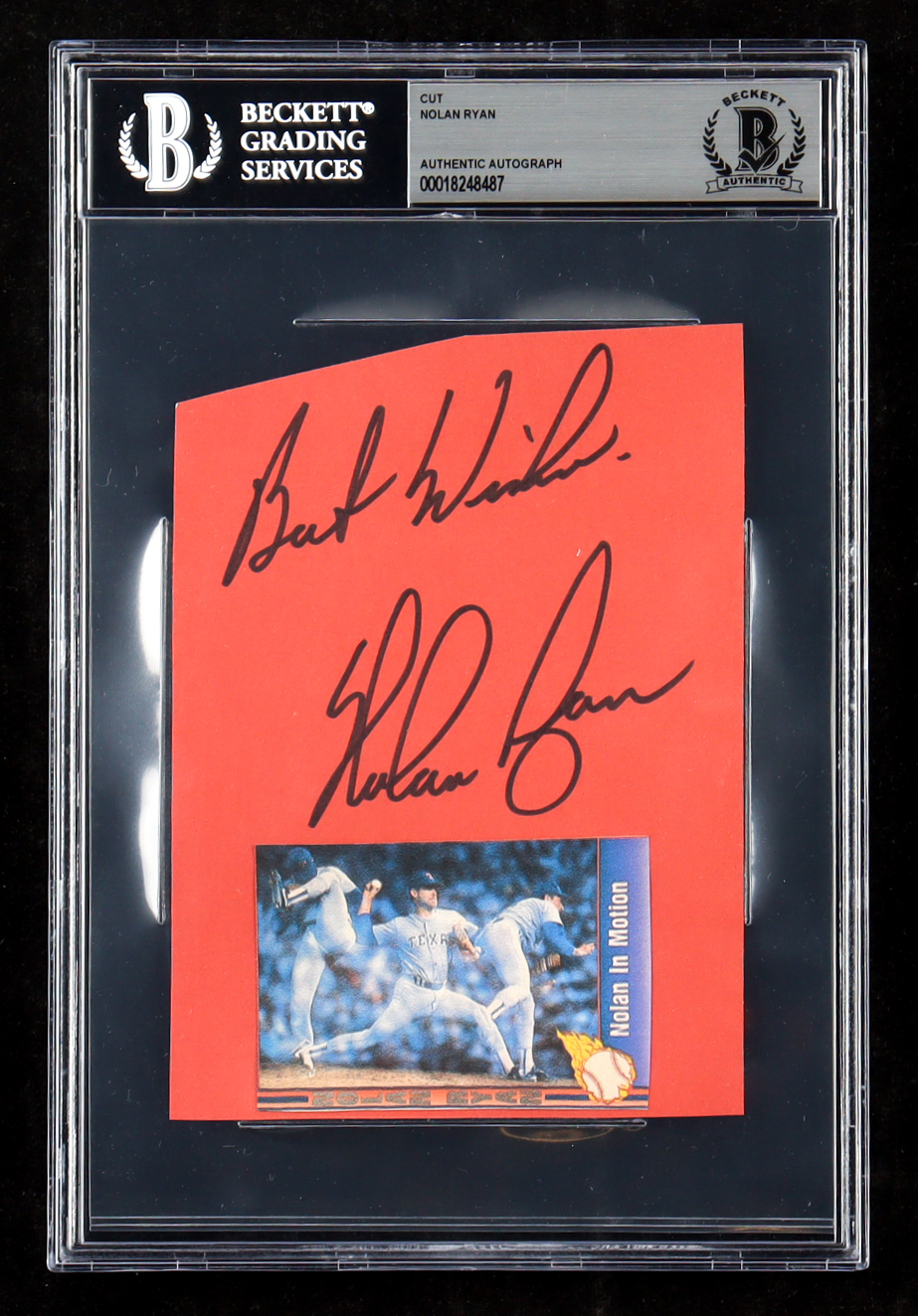 Nolan Ryan Signed Rangers Cut Display Inscribed "Best Wishes" (BGS) at PristineAuction.com Nolan Ryan Signed Rangers Cut Display Inscribed "Best Wishes" (BGS) at PristineAuction.com