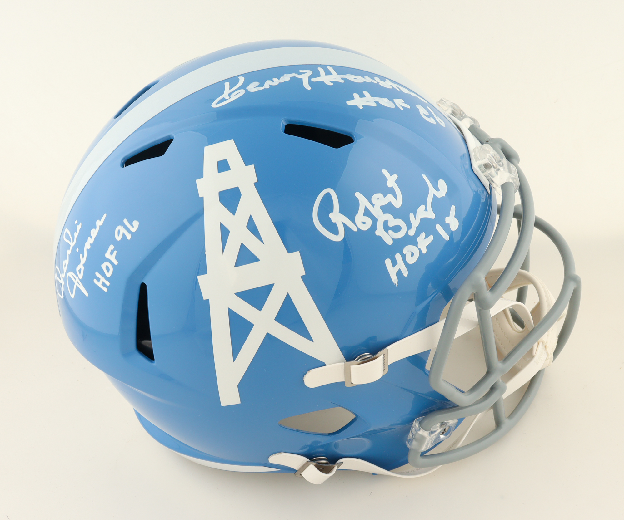 Warren Moon, Ken Houston, & Charlie Joiner Signed Oilers Full-Size Speed Helmet with Multiple HOF Inscriptions (JSA) at PristineAuction.com Warren Moon, Ken Houston, & Charlie Joiner Signed Oilers Full-Size Speed Helmet with Multiple HOF Inscriptions (JSA) at PristineAuction.com