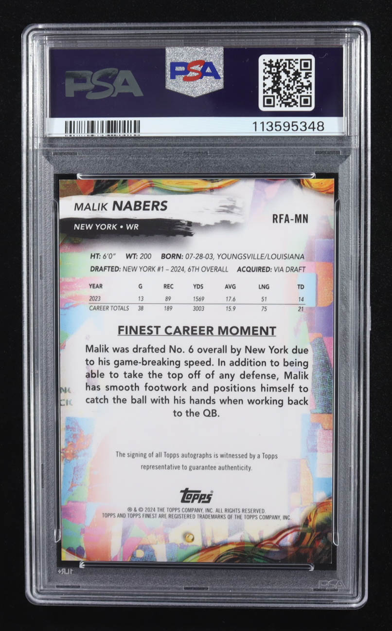 Malik Nabers 2024 Finest Rookie Autographs Blue Geometric Refractors #RFAMN #03/99 RC (PSA 9 | Auto Grade PSA 10) at PristineAuction.com Malik Nabers 2024 Finest Rookie Autographs Blue Geometric Refractors #RFAMN #03/99 RC (PSA 9 | Auto Grade PSA 10) at PristineAuction.com