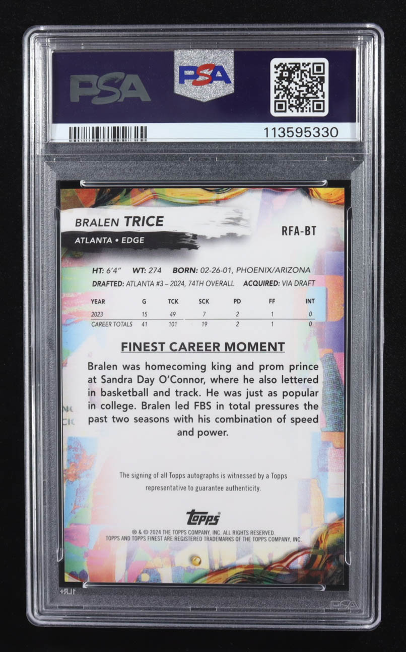 Bralen Trice 2024 Finest Rookie Autographs #RFABT RC (PSA 9 | Auto Grade PSA 9) at PristineAuction.com Bralen Trice 2024 Finest Rookie Autographs #RFABT RC (PSA 9 | Auto Grade PSA 9) at PristineAuction.com