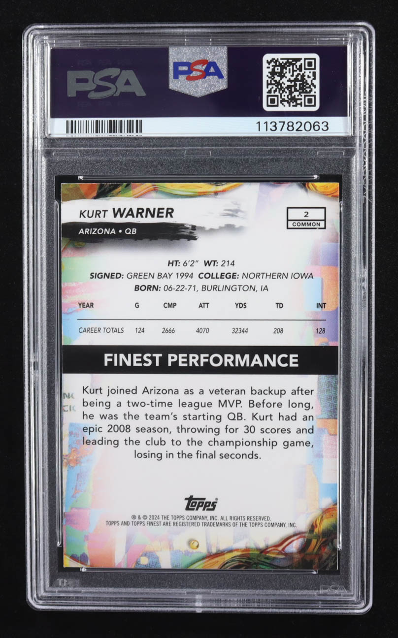 Kurt Warner 2024 Finest Blue Checkerboard Refractors #2 #39/99 (PSA 10) at PristineAuction.com Kurt Warner 2024 Finest Blue Checkerboard Refractors #2 #39/99 (PSA 10) at PristineAuction.com