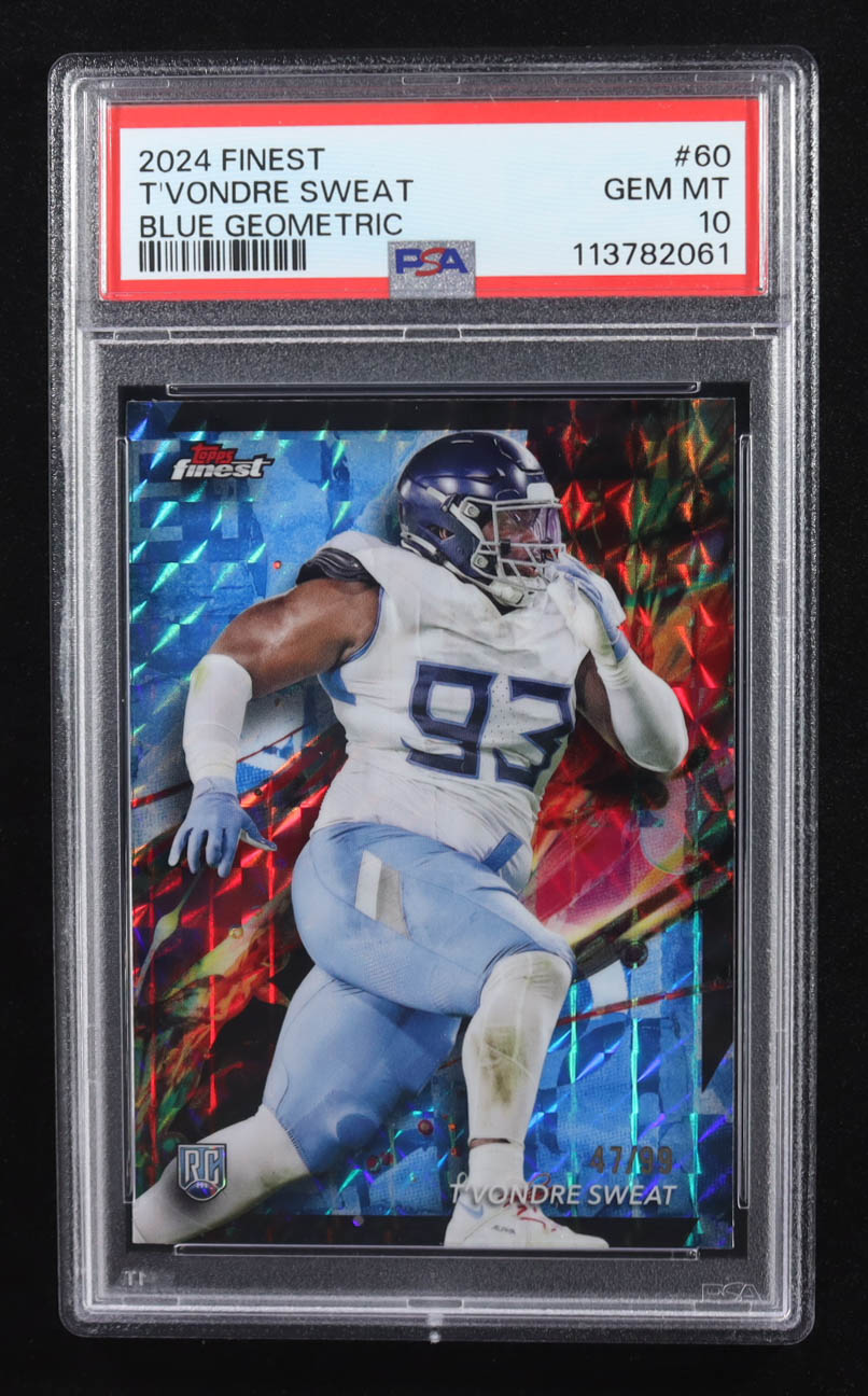 T'Vondre Sweat 2024 Finest Blue Checkerboard Refractors #60 #47/99 RC (PSA 10) at PristineAuction.com T'Vondre Sweat 2024 Finest Blue Checkerboard Refractors #60 #47/99 RC (PSA 10) at PristineAuction.com