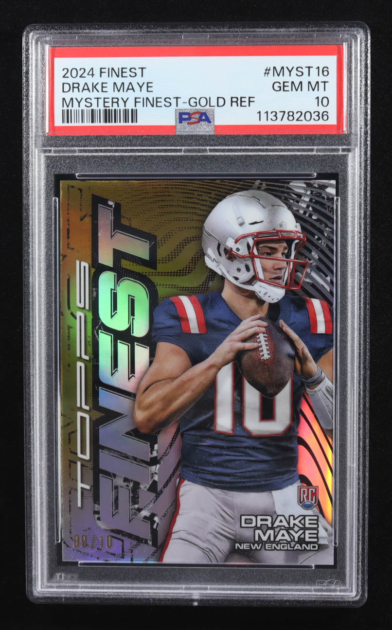 Drake Maye 2024 Finest Mystery Gold Refractors #MYST16 #09/10 RC (PSA 10) at PristineAuction.com Drake Maye 2024 Finest Mystery Gold Refractors #MYST16 #09/10 RC (PSA 10) at PristineAuction.com