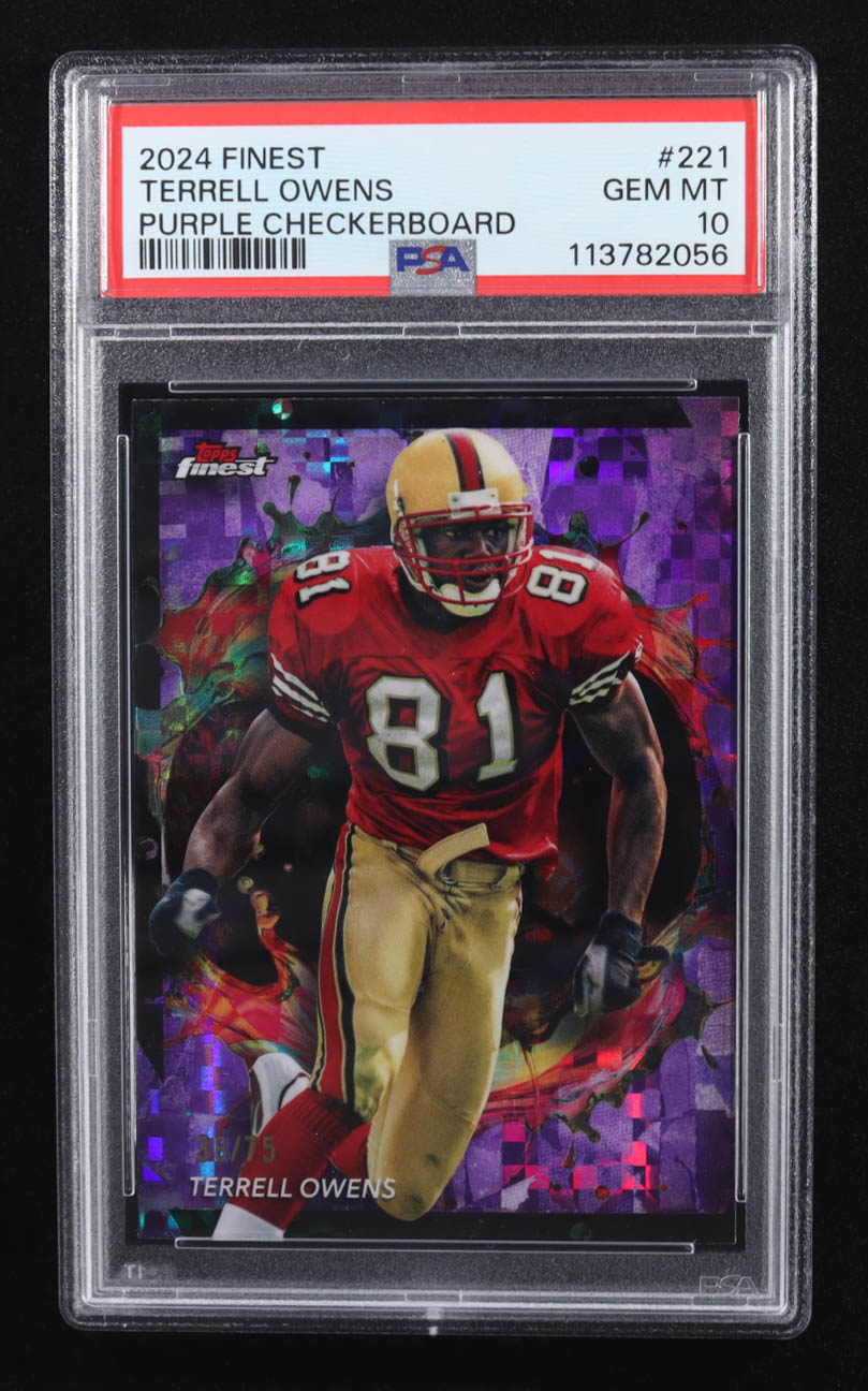 Terrell Owens 2024 Finest Purple Checkerboard Refractors #221 #38/75 (PSA 10) at PristineAuction.com Terrell Owens 2024 Finest Purple Checkerboard Refractors #221 #38/75 (PSA 10) at PristineAuction.com