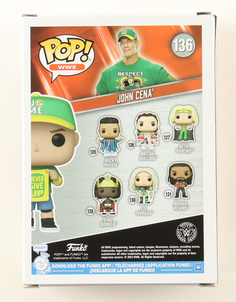 John Cena Signed WWE #136 John Cena Funko Pop! Vinyl Figure (AWM) at PristineAuction.com John Cena Signed WWE #136 John Cena Funko Pop! Vinyl Figure (AWM) at PristineAuction.com