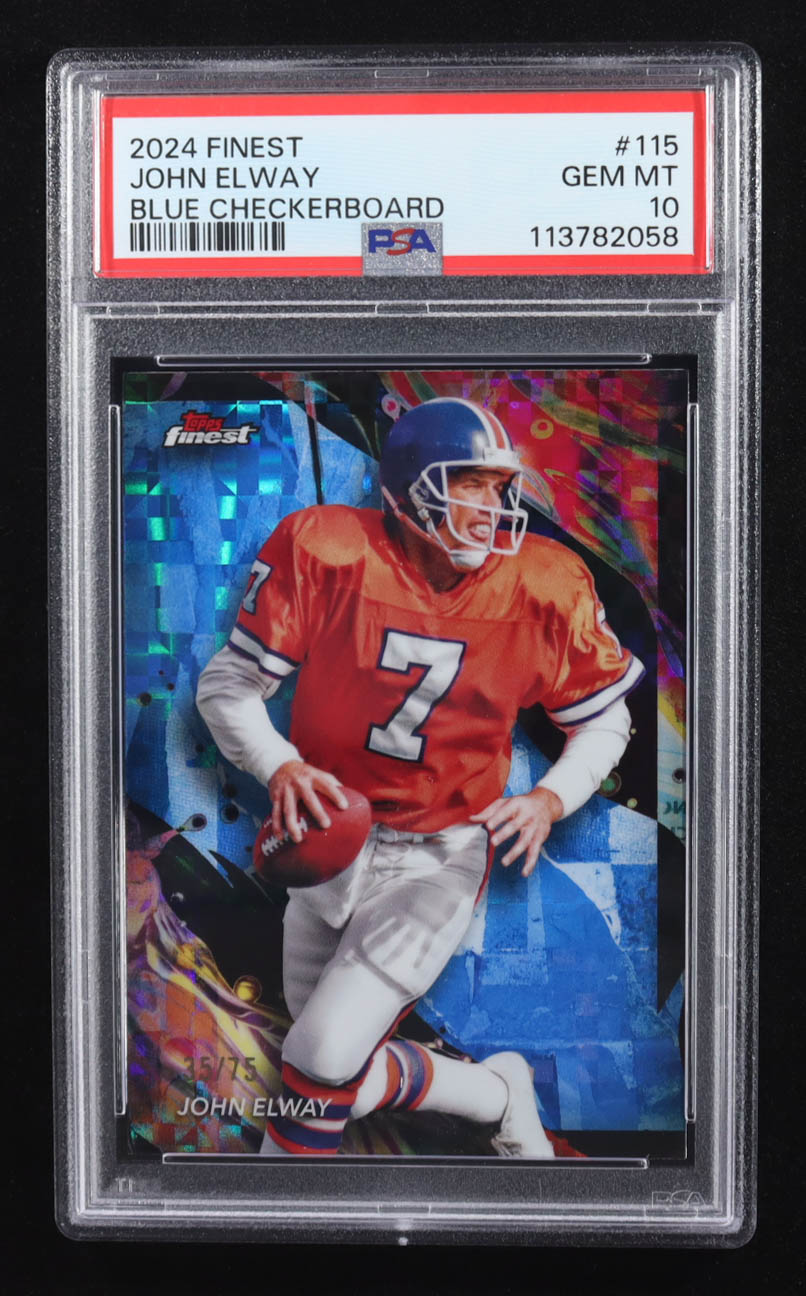 John Elway 2024 Finest Blue Checkerboard Refractors #115 #35/75 (PSA 10) at PristineAuction.com John Elway 2024 Finest Blue Checkerboard Refractors #115 #35/75 (PSA 10) at PristineAuction.com