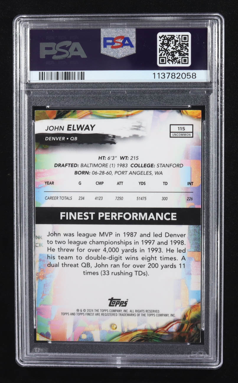 John Elway 2024 Finest Blue Checkerboard Refractors #115 #35/75 (PSA 10) at PristineAuction.com John Elway 2024 Finest Blue Checkerboard Refractors #115 #35/75 (PSA 10) at PristineAuction.com