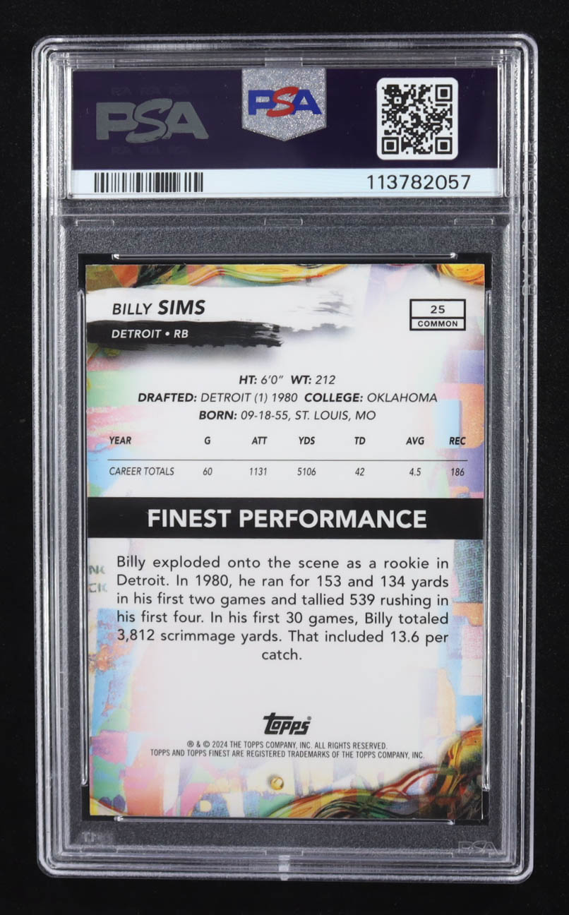 Billy Sims 2024 Finest Blue Checkerboard Refractors #25 #01/99 (PSA 10) at PristineAuction.com Billy Sims 2024 Finest Blue Checkerboard Refractors #25 #01/99 (PSA 10) at PristineAuction.com