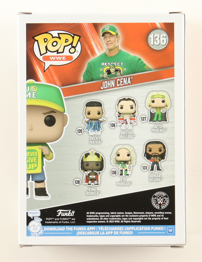John Cena Signed WWE #136 John Cena Funko Pop! Vinyl Figure (AWM) at PristineAuction.com John Cena Signed WWE #136 John Cena Funko Pop! Vinyl Figure (AWM) at PristineAuction.com