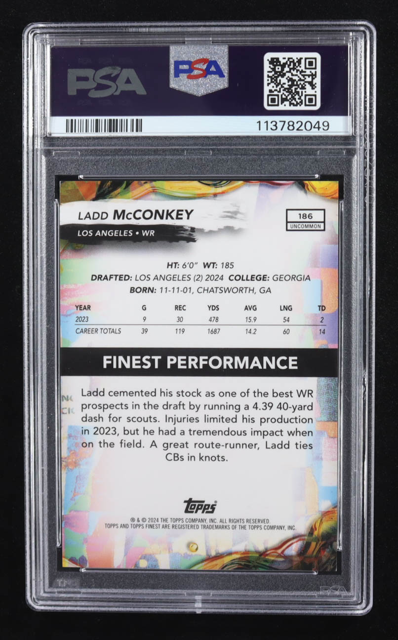 Ladd McConkey 2024 Finest Black Geometric Refractors #186 #02/20 RC (PSA 10) at PristineAuction.com Ladd McConkey 2024 Finest Black Geometric Refractors #186 #02/20 RC (PSA 10) at PristineAuction.com