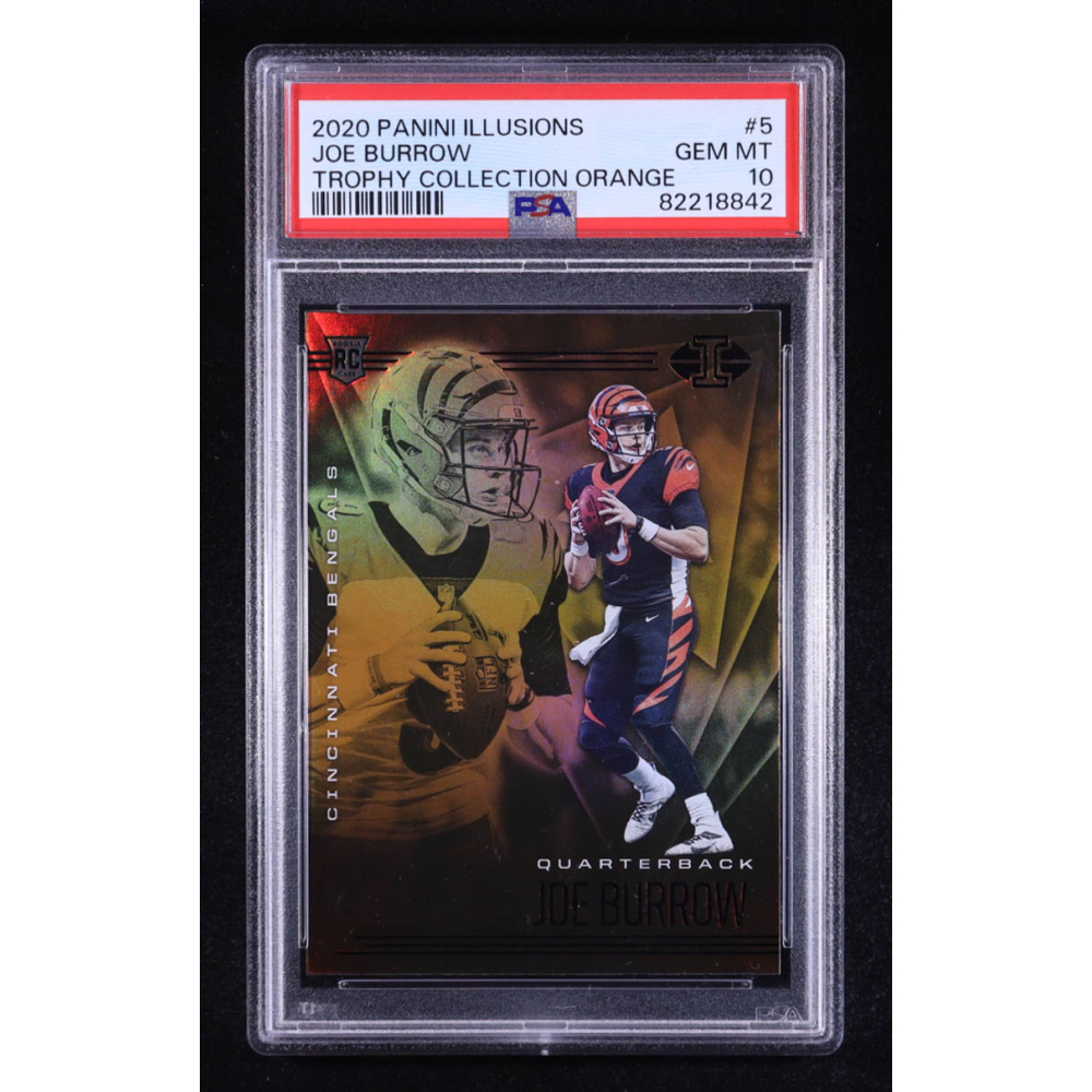 Joe Burrow 2020 Panini Illusions Trophy Collection Orange #5 RC (PSA 10) at PristineAuction.com