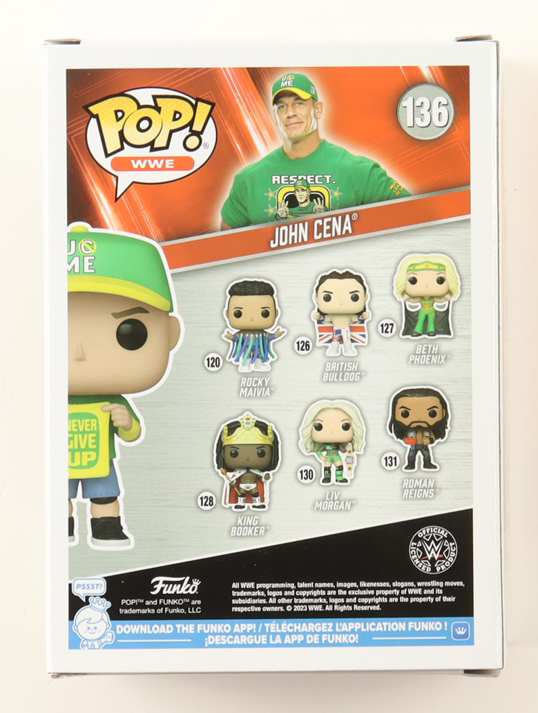John Cena Signed WWE #136 John Cena Funko Pop! Vinyl Figure (AWM) at PristineAuction.com John Cena Signed WWE #136 John Cena Funko Pop! Vinyl Figure (AWM) at PristineAuction.com