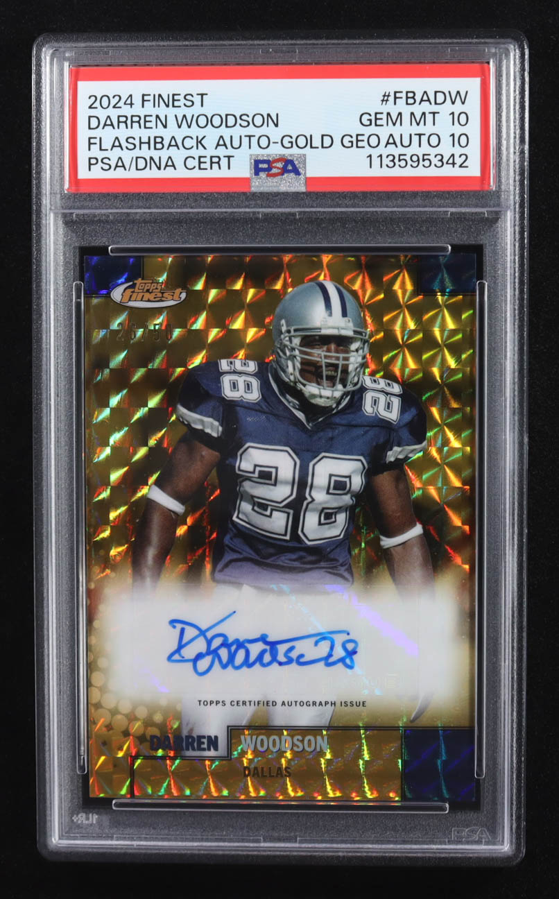 Darren Woodson 2024 Finest Flashback Autographs Gold Geometric Refractors #FBADW #26/50 (PSA 10 | Auto Grade PSA 10) at PristineAuction.com Darren Woodson 2024 Finest Flashback Autographs Gold Geometric Refractors #FBADW #26/50 (PSA 10 | Auto Grade PSA 10) at PristineAuction.com
