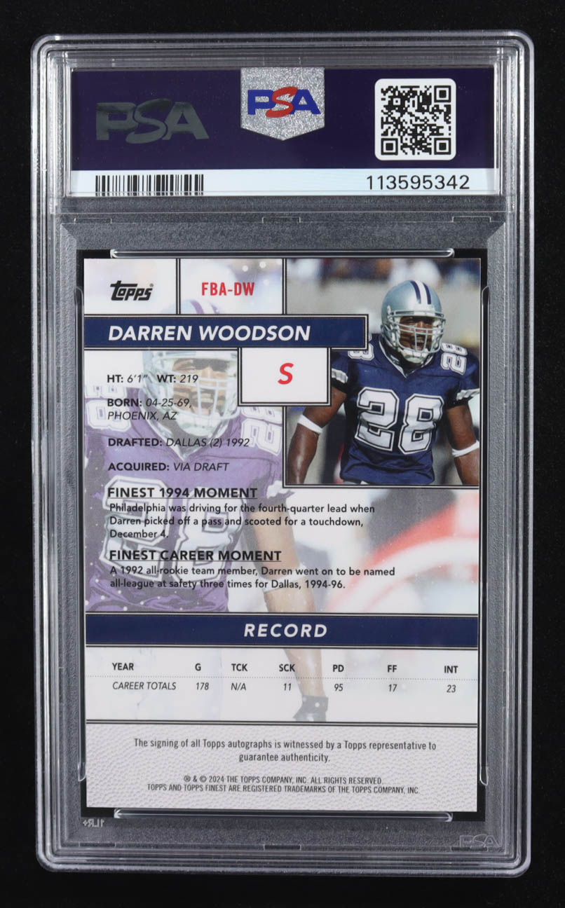 Darren Woodson 2024 Finest Flashback Autographs Gold Geometric Refractors #FBADW #26/50 (PSA 10 | Auto Grade PSA 10) at PristineAuction.com Darren Woodson 2024 Finest Flashback Autographs Gold Geometric Refractors #FBADW #26/50 (PSA 10 | Auto Grade PSA 10) at PristineAuction.com