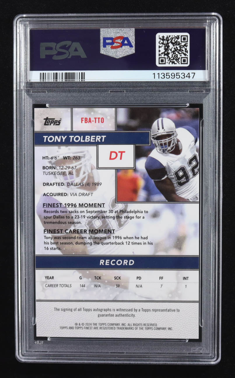 Tony Tolbert 2024 Finest Flashback Autographs Blue Geometric Refractors #FBATTO #46/99 (PSA 10 | Auto Grade PSA 10) at PristineAuction.com Tony Tolbert 2024 Finest Flashback Autographs Blue Geometric Refractors #FBATTO #46/99 (PSA 10 | Auto Grade PSA 10) at PristineAuction.com