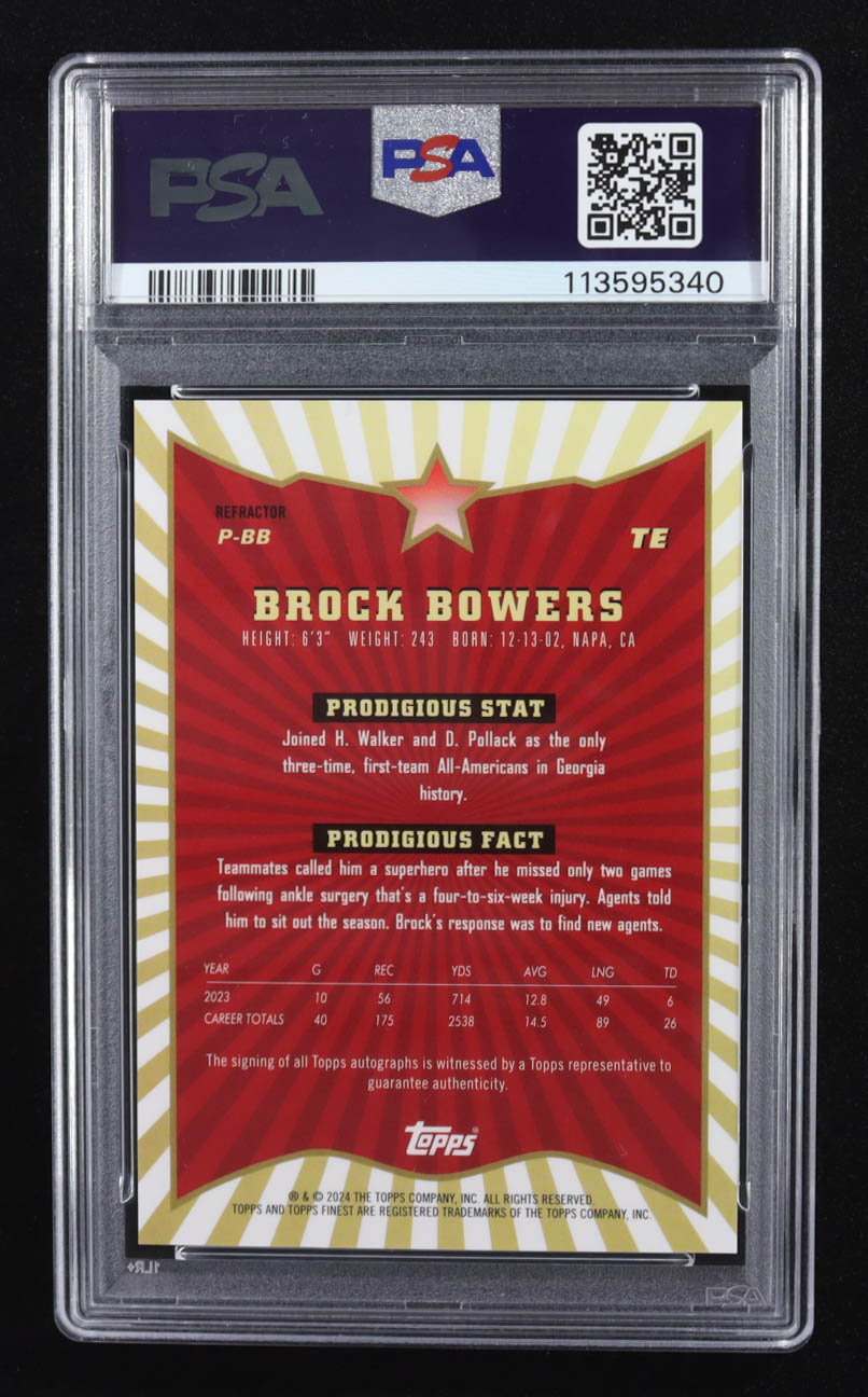 Brock Bowers 2024 Finest Prodigies Autographs Refractors #PBB RC (PSA 10 | Auto Grade PSA 10) at PristineAuction.com Brock Bowers 2024 Finest Prodigies Autographs Refractors #PBB RC (PSA 10 | Auto Grade PSA 10) at PristineAuction.com