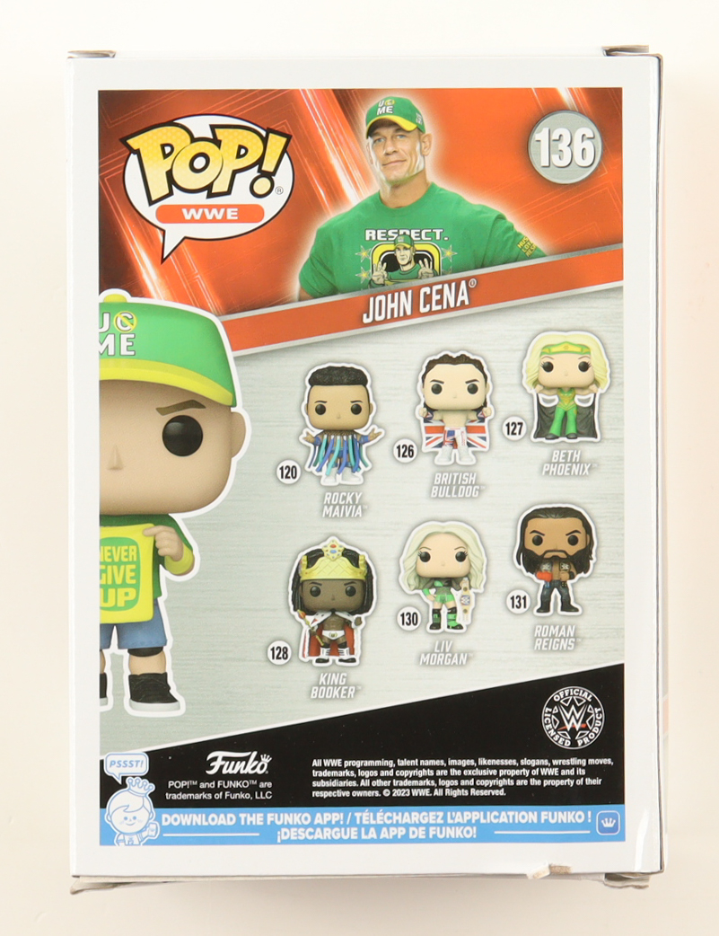 John Cena Signed WWE #136 John Cena Funko Pop! Vinyl Figure (AWM) at PristineAuction.com John Cena Signed WWE #136 John Cena Funko Pop! Vinyl Figure (AWM) at PristineAuction.com