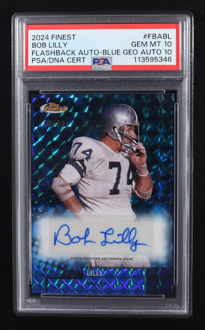 Bob Lilly 2024 Finest Flashback Autographs Blue Geometric Refractors #FBABL #63/99 (PSA 10 | Auto Grade PSA 10) at PristineAuction.com Bob Lilly 2024 Finest Flashback Autographs Blue Geometric Refractors #FBABL #63/99 (PSA 10 | Auto Grade PSA 10) at PristineAuction.com