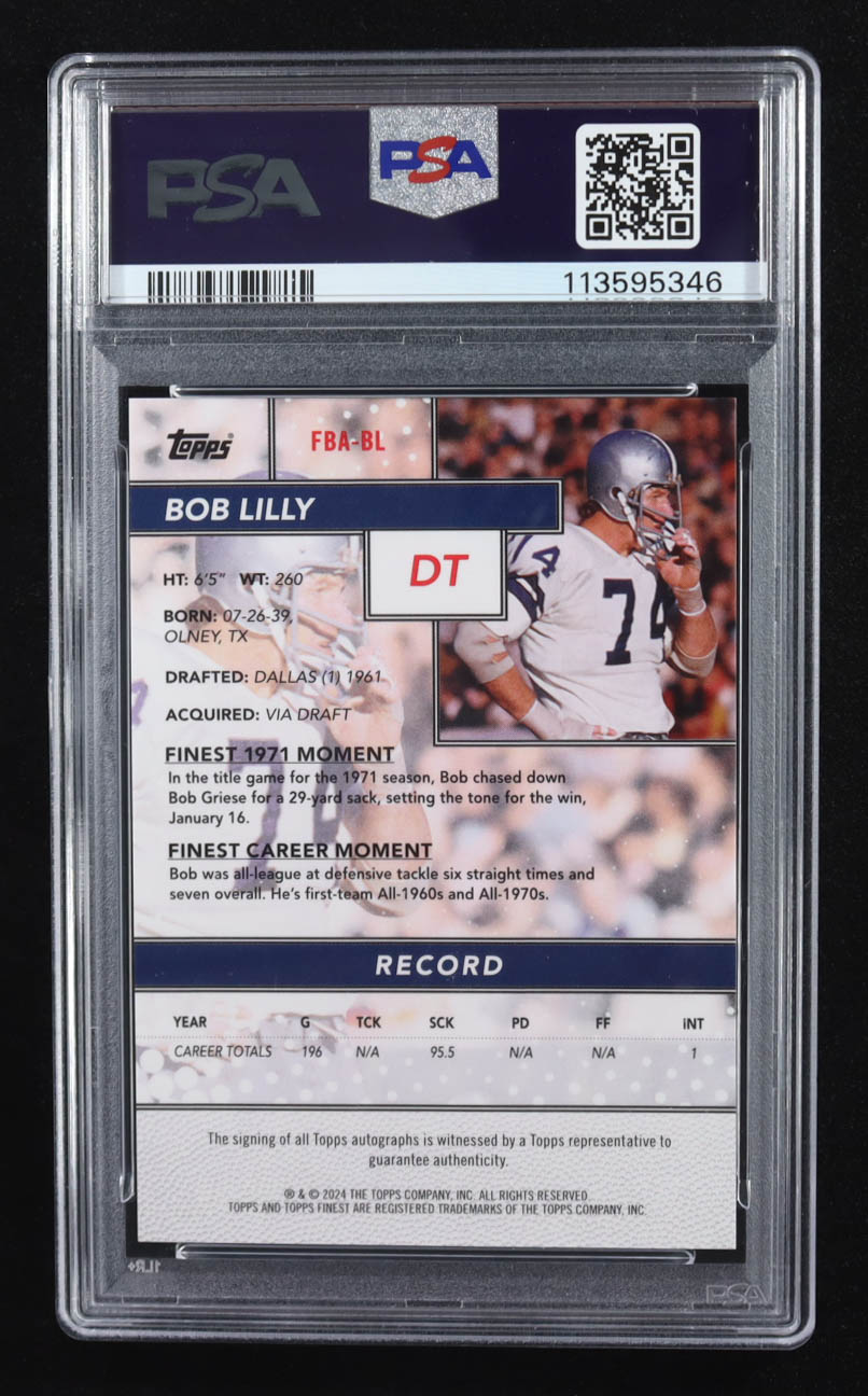 Bob Lilly 2024 Finest Flashback Autographs Blue Geometric Refractors #FBABL #63/99 (PSA 10 | Auto Grade PSA 10) at PristineAuction.com Bob Lilly 2024 Finest Flashback Autographs Blue Geometric Refractors #FBABL #63/99 (PSA 10 | Auto Grade PSA 10) at PristineAuction.com