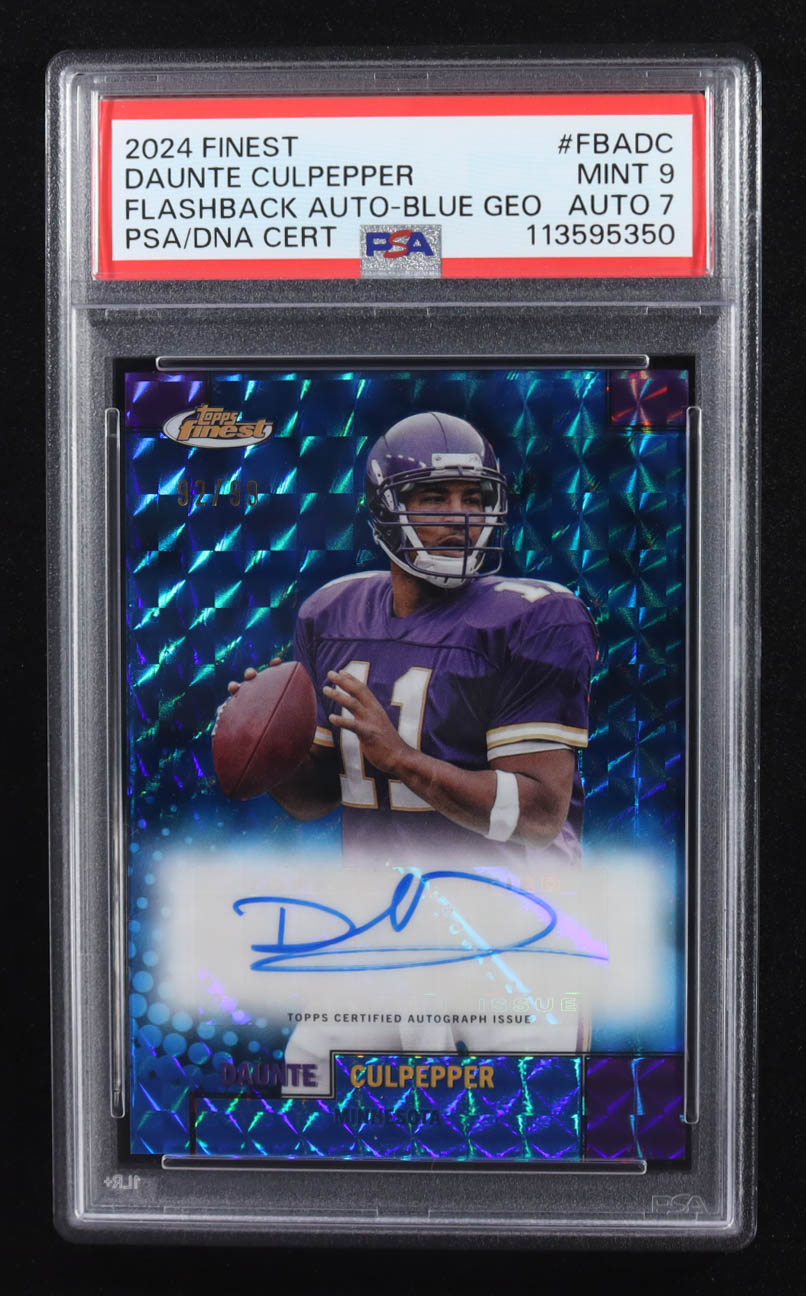 Daunte Culpepper 2024 Finest Flashback Autographs Blue Geometric Refractors #FBADC #92/99 (PSA 9 | Auto Grade PSA 7) at PristineAuction.com Daunte Culpepper 2024 Finest Flashback Autographs Blue Geometric Refractors #FBADC #92/99 (PSA 9 | Auto Grade PSA 7) at PristineAuction.com