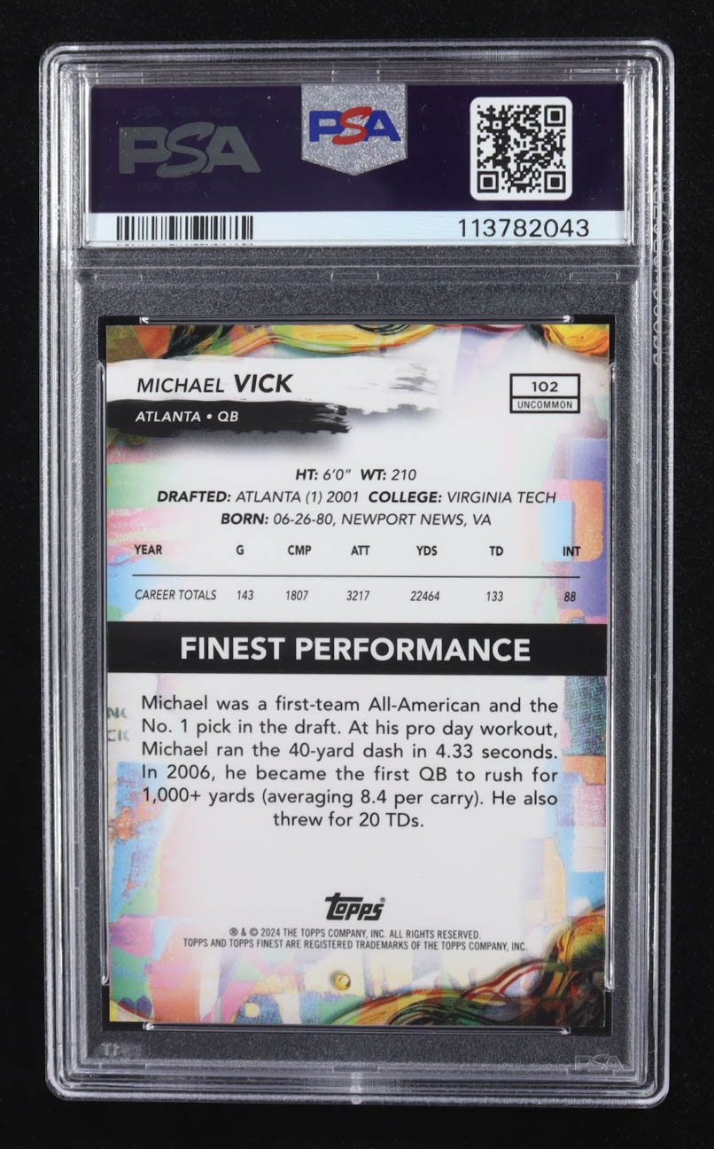 Michael Vick 2024 Finest Gold Geometric Refractors #102 #19/25 (PSA 10) at PristineAuction.com Michael Vick 2024 Finest Gold Geometric Refractors #102 #19/25 (PSA 10) at PristineAuction.com