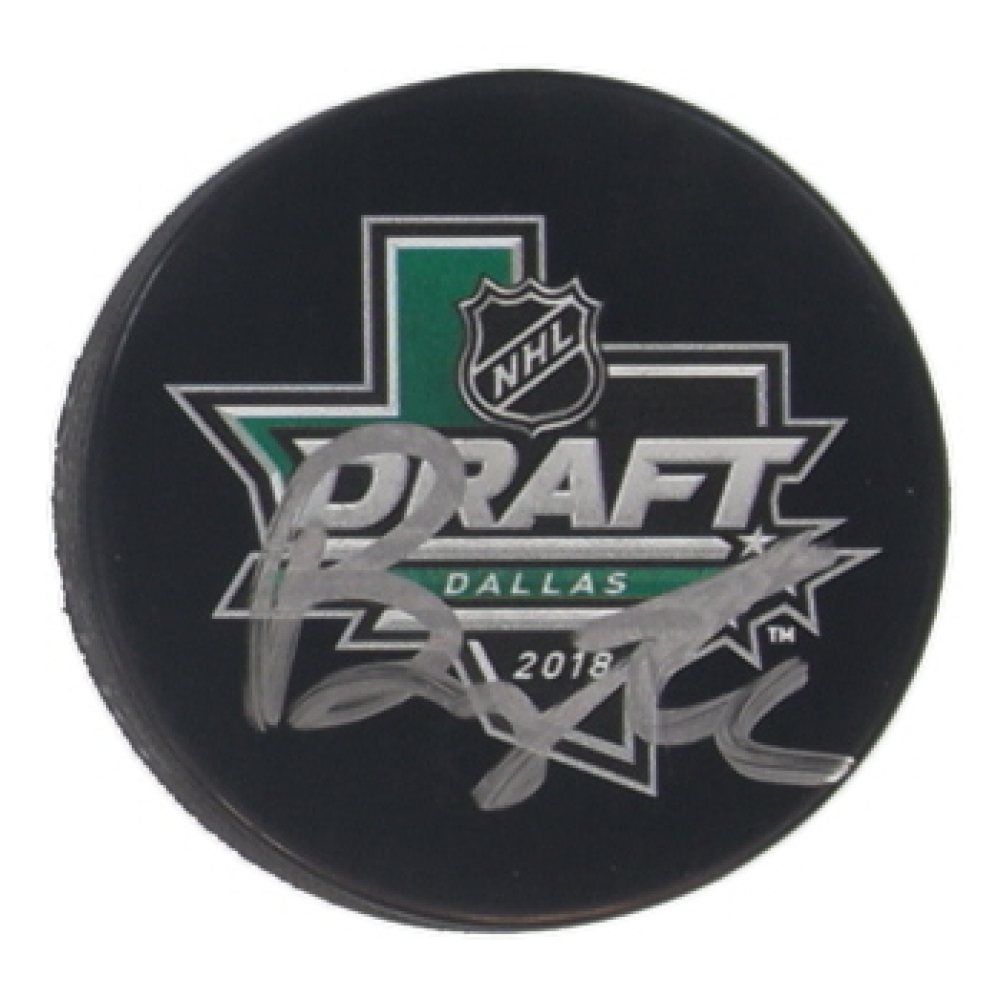 Brady Tkachuk Signed 2018 NHL Draft Logo Hockey Puck (Beckett) at PristineAuction.com