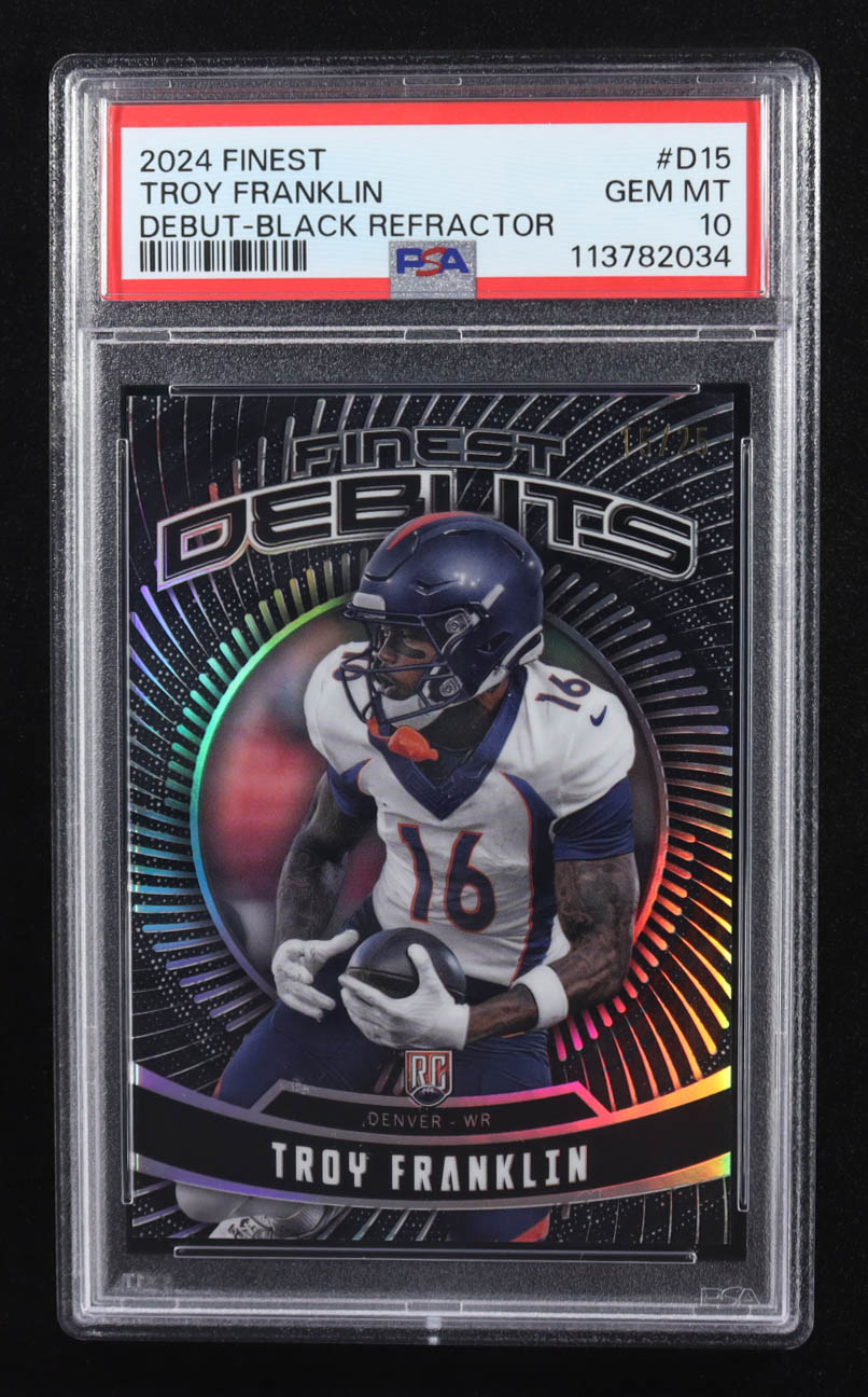 Troy Franklin 2024 Finest Debuts Black Refractors #D15 #15/25 RC (PSA 10) at PristineAuction.com Troy Franklin 2024 Finest Debuts Black Refractors #D15 #15/25 RC (PSA 10) at PristineAuction.com