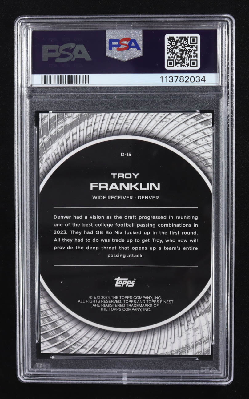 Troy Franklin 2024 Finest Debuts Black Refractors #D15 #15/25 RC (PSA 10) at PristineAuction.com Troy Franklin 2024 Finest Debuts Black Refractors #D15 #15/25 RC (PSA 10) at PristineAuction.com