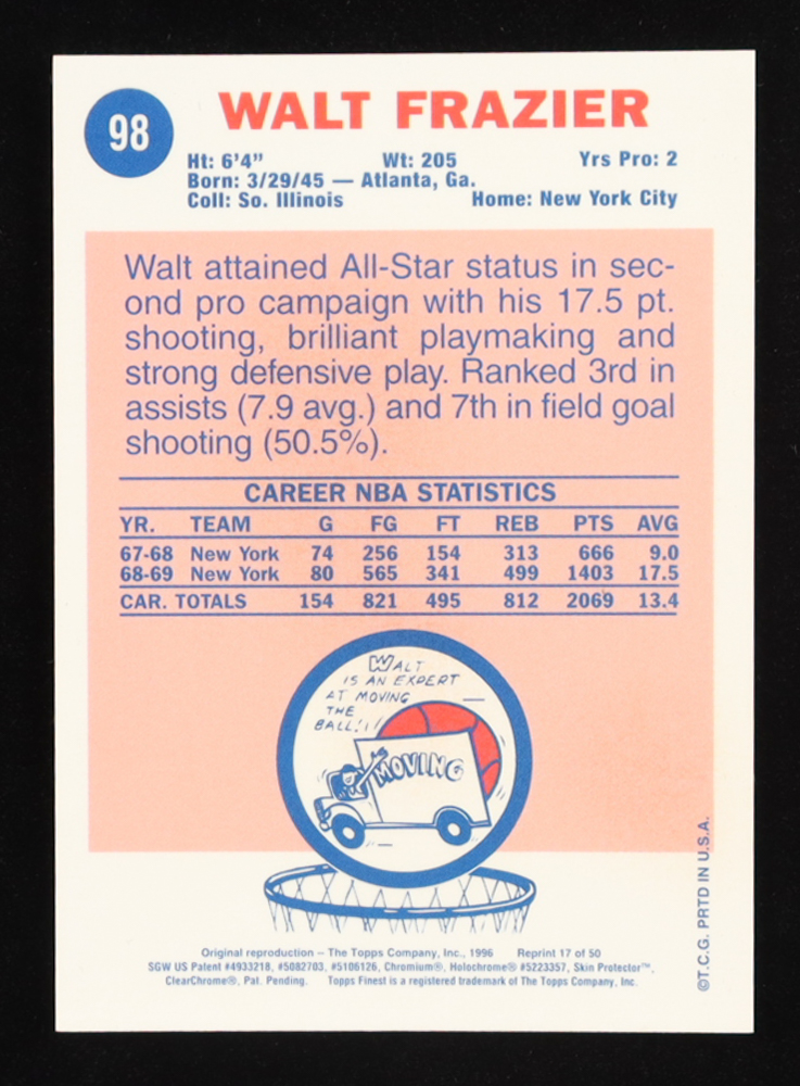 Walt Frazier 1996-97 Stadium Club Finest Reprints #17 at PristineAuction.com Walt Frazier 1996-97 Stadium Club Finest Reprints #17 at PristineAuction.com