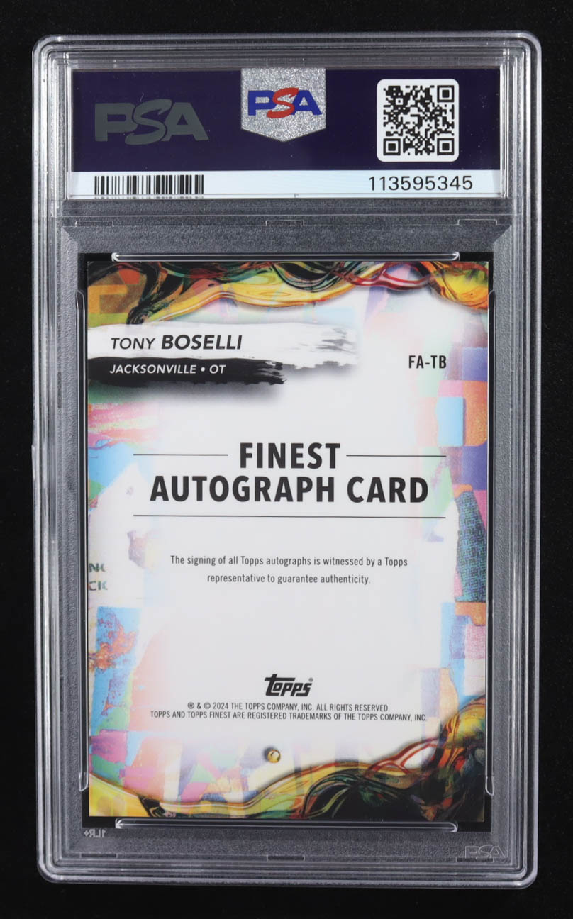 Tony Boselli 2024 Finest Autographs Blue Geometric Refractors #FATB #18/99 (PSA 9 | Auto Grade PSA 8) at PristineAuction.com Tony Boselli 2024 Finest Autographs Blue Geometric Refractors #FATB #18/99 (PSA 9 | Auto Grade PSA 8) at PristineAuction.com