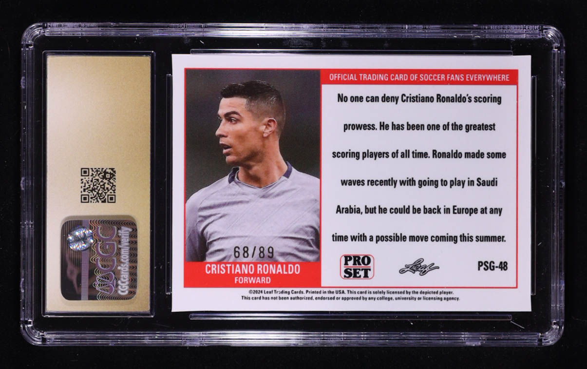 Cristiano Ronaldo 2023 Leaf Web Exclusives Pro Set Red #PSG48 #68/89 (CGC 10 | Pristine Black Label) at PristineAuction.com Cristiano Ronaldo 2023 Leaf Web Exclusives Pro Set Red #PSG48 #68/89 (CGC 10 | Pristine Black Label) at PristineAuction.com