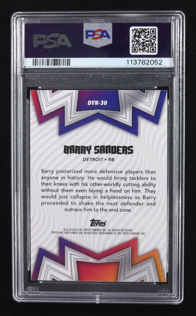 Barry Sanders 2024 Finest Dynamos Purple Refractors #DYN30 #026/125 (PSA 10) at PristineAuction.com Barry Sanders 2024 Finest Dynamos Purple Refractors #DYN30 #026/125 (PSA 10) at PristineAuction.com