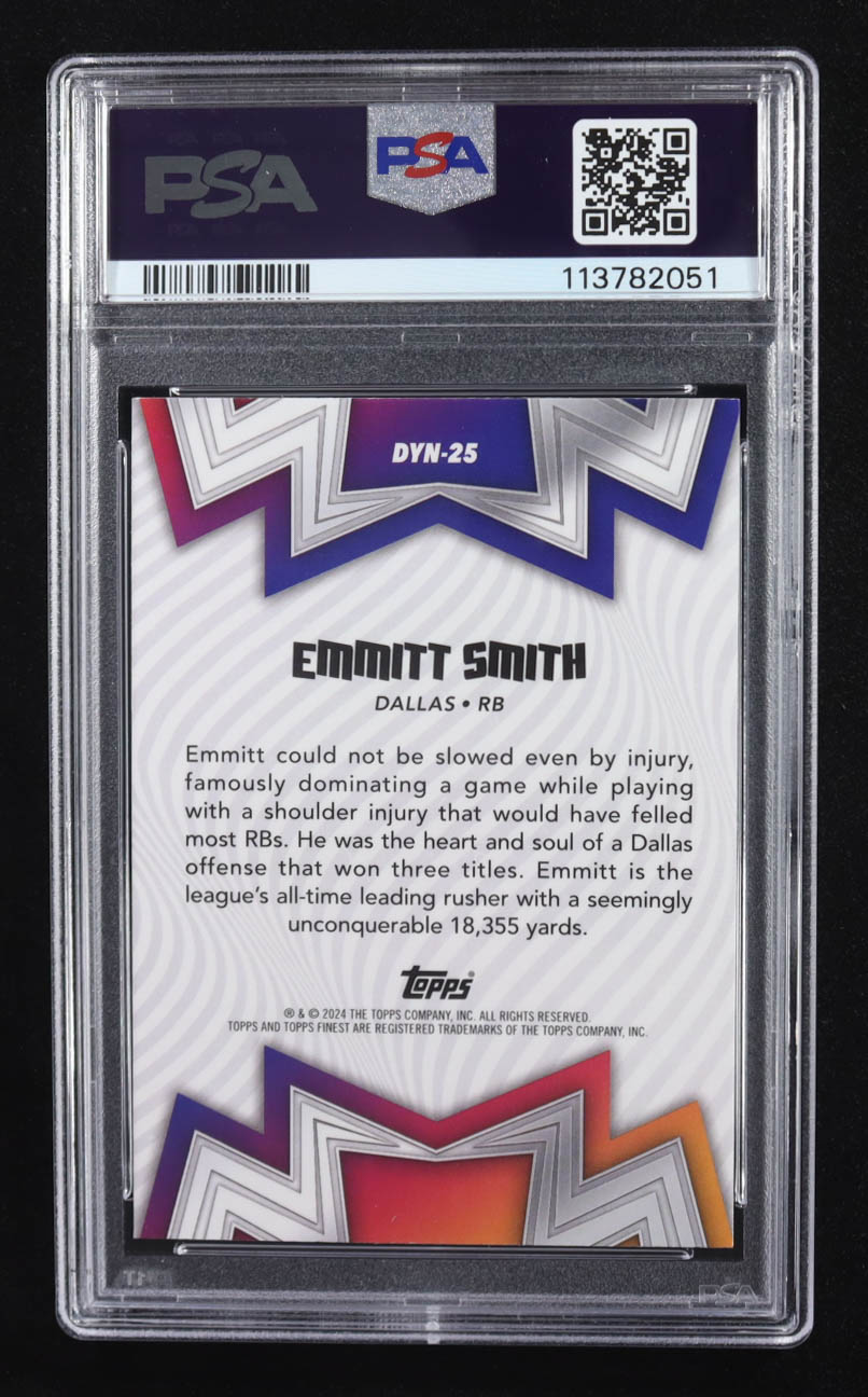 Emmitt Smith 2024 Finest Dynamos Sky Blue Refractors #DYN25 #50/150 (PSA 10) at PristineAuction.com Emmitt Smith 2024 Finest Dynamos Sky Blue Refractors #DYN25 #50/150 (PSA 10) at PristineAuction.com