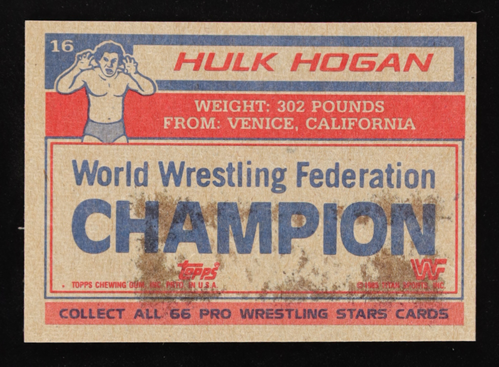 Hulk Hogan 1985 Topps WWF #16 RC at PristineAuction.com Hulk Hogan 1985 Topps WWF #16 RC at PristineAuction.com