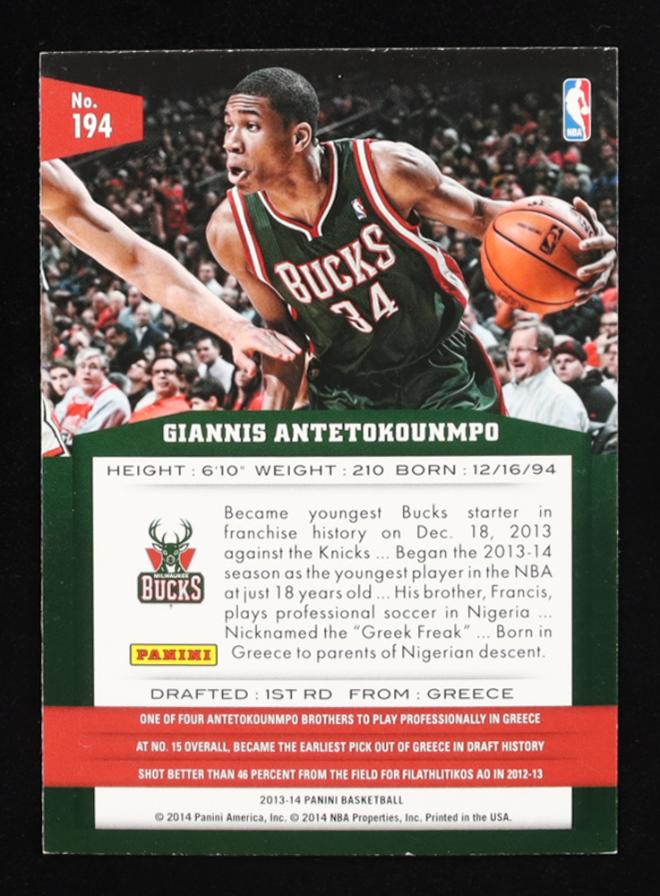 Giannis Antetokounmpo 2013-14 Panini #194 RC at PristineAuction.com Giannis Antetokounmpo 2013-14 Panini #194 RC at PristineAuction.com