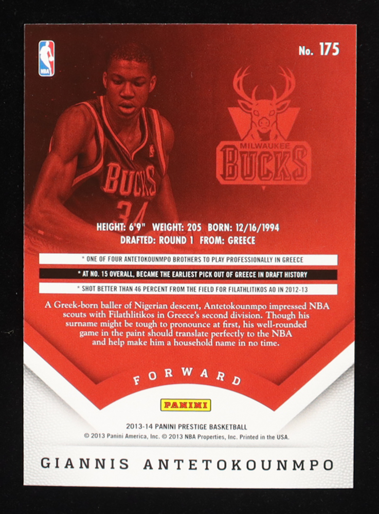 Giannis Antetokounmpo 2013-14 Prestige #175 RC at PristineAuction.com Giannis Antetokounmpo 2013-14 Prestige #175 RC at PristineAuction.com
