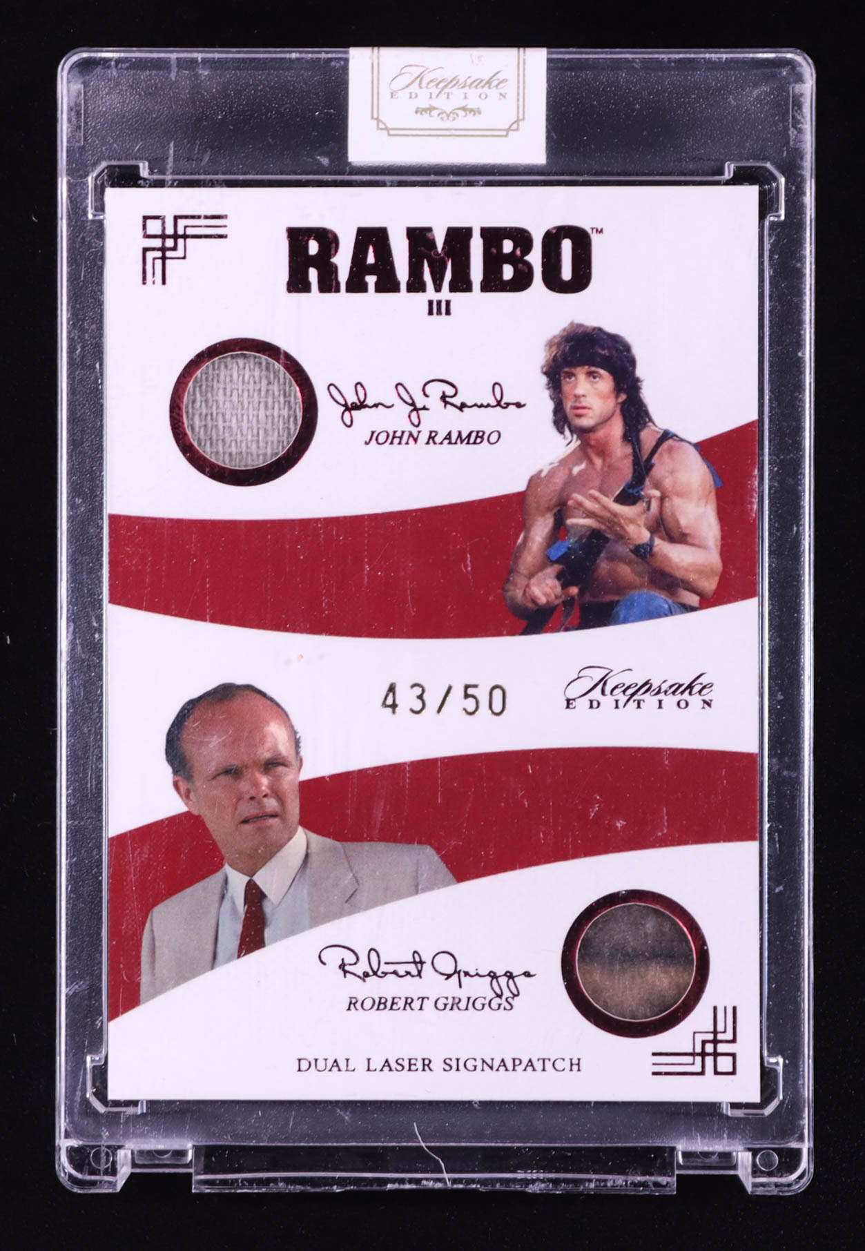 John Rambo/Robert Griggs 2024 Keepsake Edition Dual Laser Signapatch Authentic Rambo III #159 #43/50 at PristineAuction.com John Rambo/Robert Griggs 2024 Keepsake Edition Dual Laser Signapatch Authentic Rambo III #159 #43/50 at PristineAuction.com