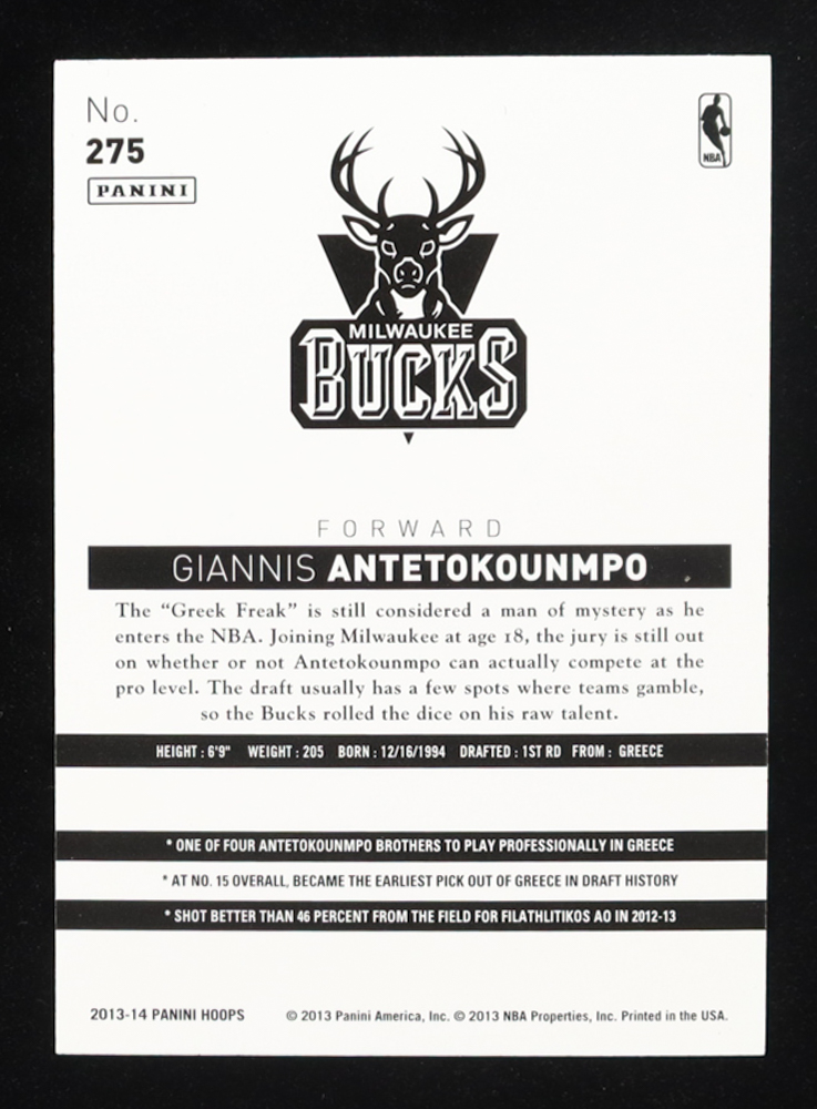 Giannis Antetokounmpo 2013-14 Hoops #275 RC at PristineAuction.com Giannis Antetokounmpo 2013-14 Hoops #275 RC at PristineAuction.com