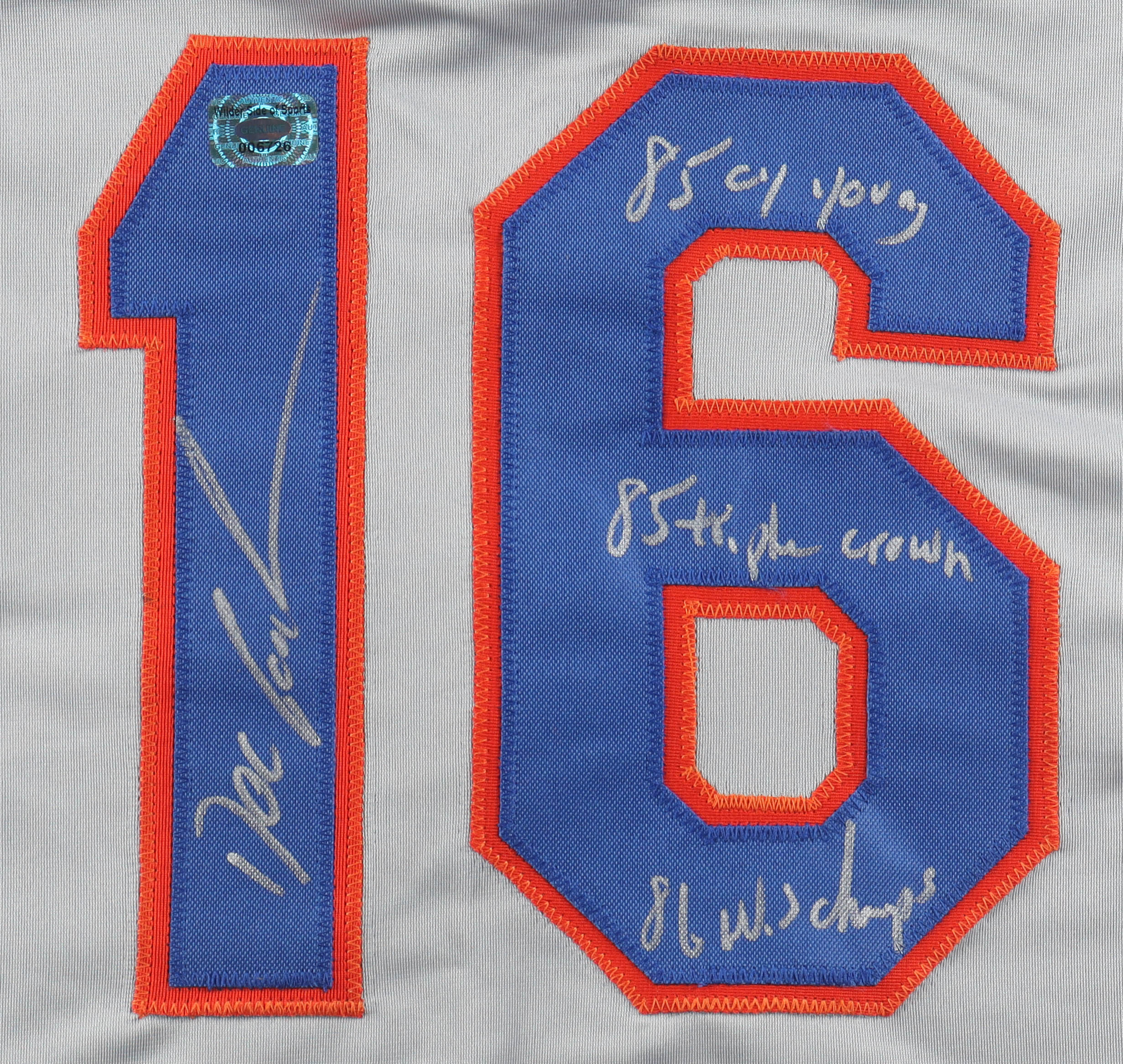 Dwight "Doc" Gooden Signed Jersey Inscribed "85 CY Young", "86 W.S Champs" & "85 Triple Crown" (Wilder) at PristineAuction.com Dwight "Doc" Gooden Signed Jersey Inscribed "85 CY Young", "86 W.S Champs" & "85 Triple Crown" (Wilder) at PristineAuction.com