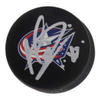 Elvis Merzlikins Signed Blue Jackets Logo Hockey Puck (Beckett) at PristineAuction.com
