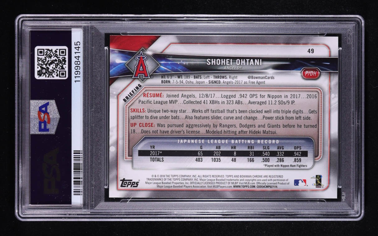 Shohei Ohtani 2018 Bowman #49 RC (PSA 9) at PristineAuction.com Shohei Ohtani 2018 Bowman #49 RC (PSA 9) at PristineAuction.com