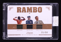 John Rambo/Sam Trautman/Robert Griggs 2024 Keepsake Edition Tri Cut Relics Authentic Rambo III #128 #21/50 at PristineAuction.com