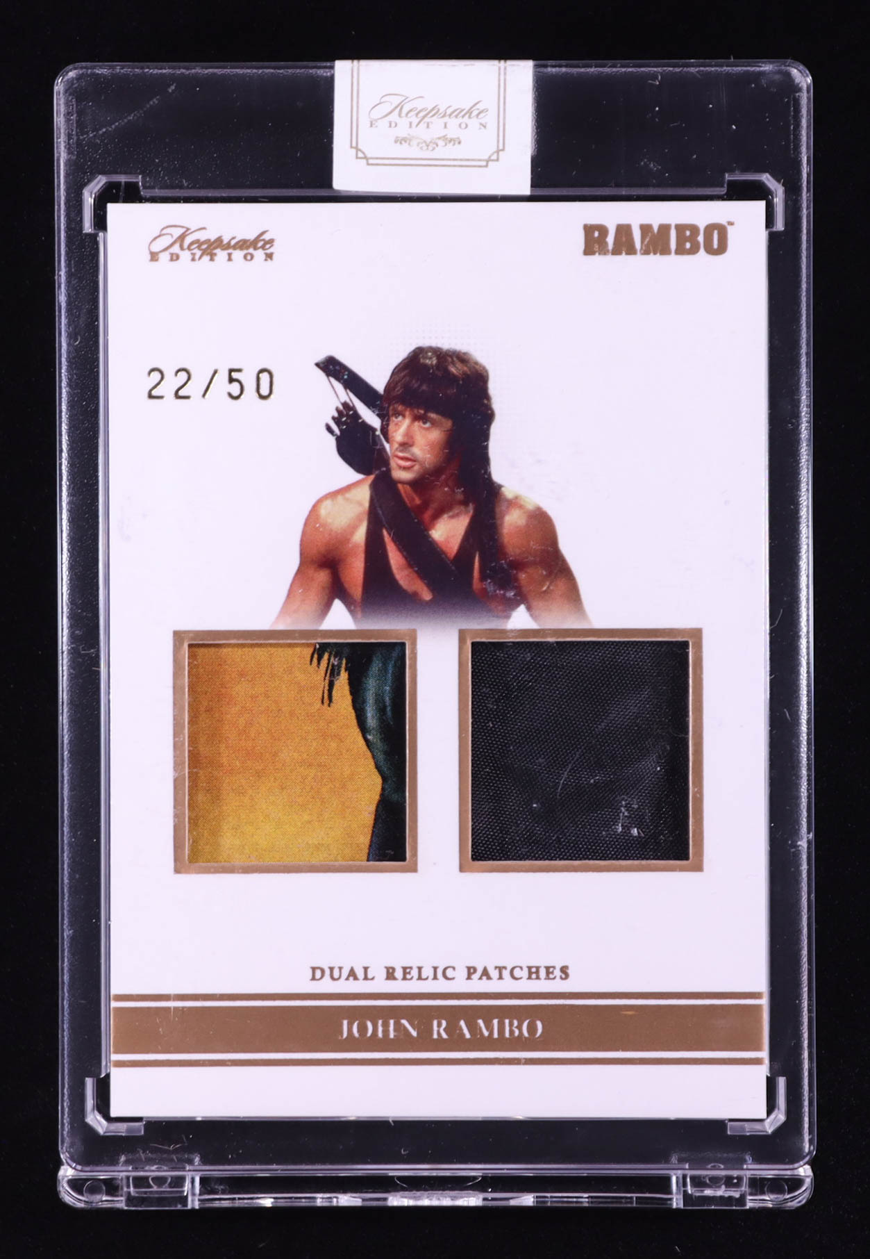 John Rambo 2024 Keepsake Edition Dual Relics Patches Authentic Rambo II #97 #22/50 at PristineAuction.com John Rambo 2024 Keepsake Edition Dual Relics Patches Authentic Rambo II #97 #22/50 at PristineAuction.com