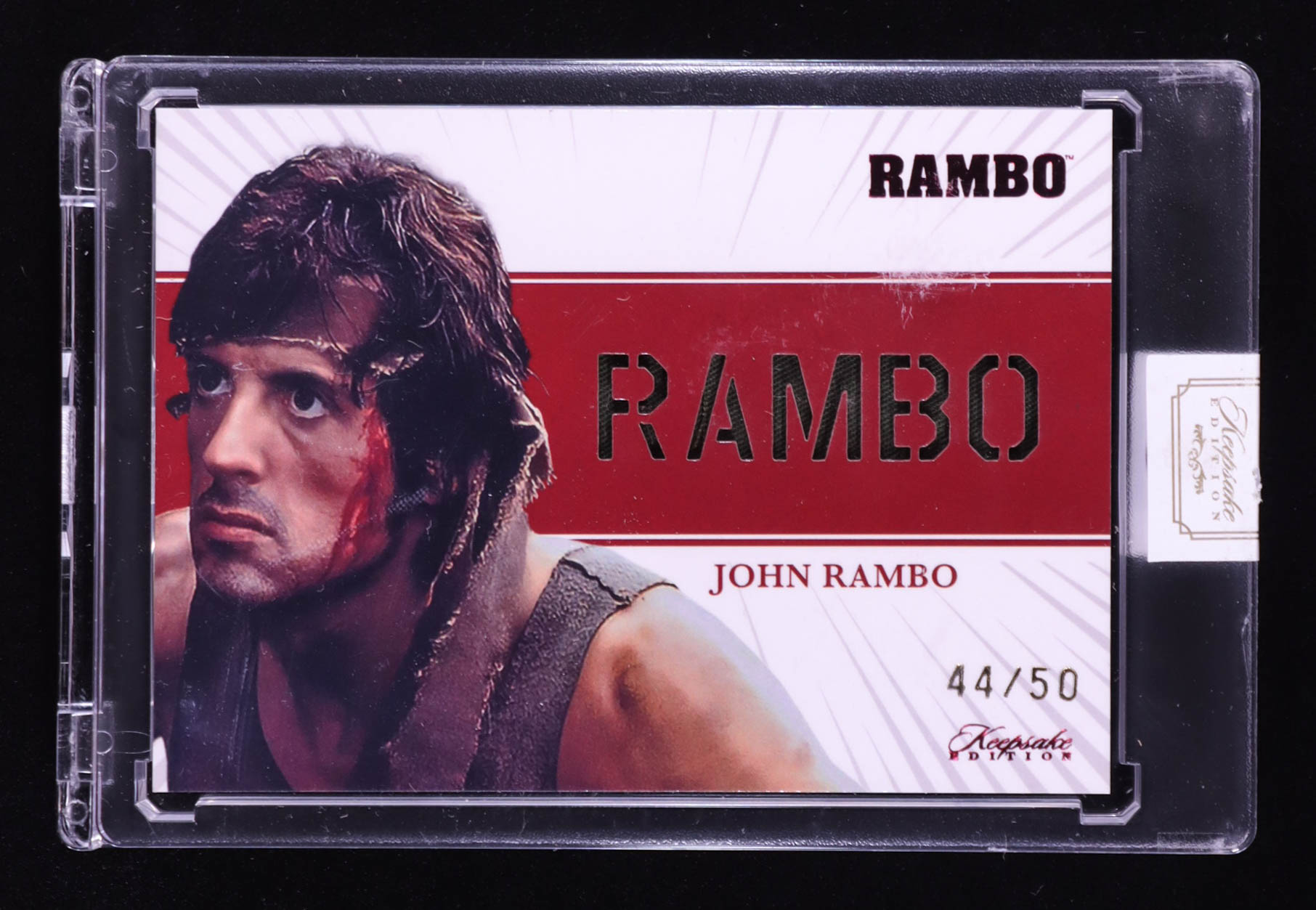 John Rambo 2024 Keepsake Edition Cutout Relic Authentic Rambo #145 #44/50 at PristineAuction.com John Rambo 2024 Keepsake Edition Cutout Relic Authentic Rambo #145 #44/50 at PristineAuction.com