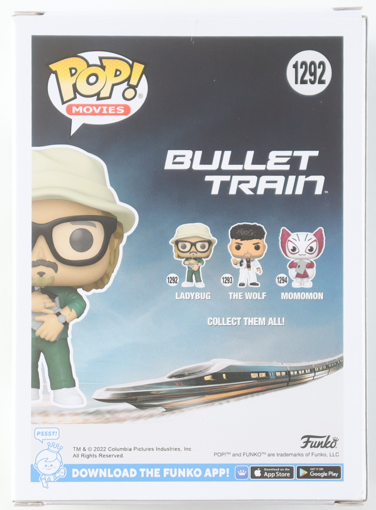 Brad Pitt Signed "Bullet Train" #1292 Ladybug Funko Pop! Vinyl Figure (Beckett) at PristineAuction.com Brad Pitt Signed "Bullet Train" #1292 Ladybug Funko Pop! Vinyl Figure (Beckett) at PristineAuction.com