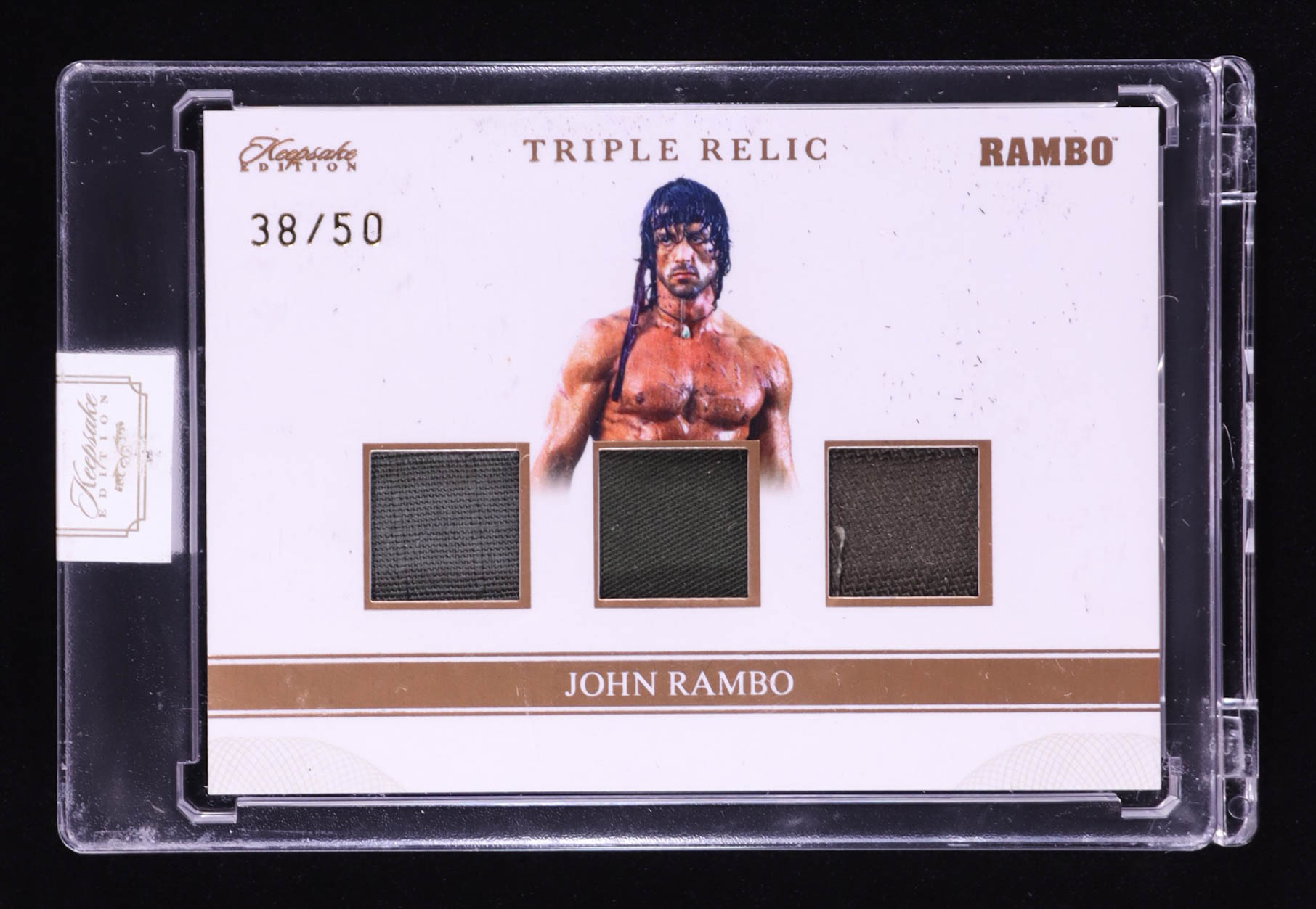John Rambo 2024 Keepsake Edition Triple Relic Authentic Rambo II #161 #38/50 at PristineAuction.com John Rambo 2024 Keepsake Edition Triple Relic Authentic Rambo II #161 #38/50 at PristineAuction.com
