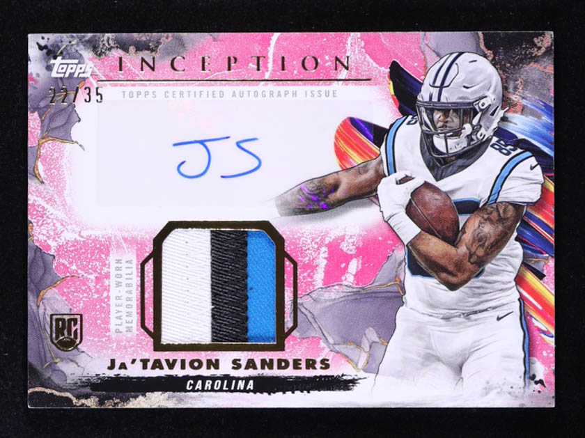 Ja'Tavion Sanders 2024 Topps Inception Provenance Patch Autographs Pink #PPAJSA #22/35 RC at PristineAuction.com Ja'Tavion Sanders 2024 Topps Inception Provenance Patch Autographs Pink #PPAJSA #22/35 RC at PristineAuction.com