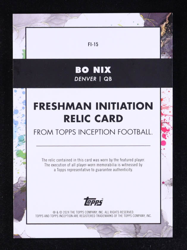 Bo Nix 2024 Topps Inception Freshman Initiation Jerseys #FI15 #019/150 RC at PristineAuction.com Bo Nix 2024 Topps Inception Freshman Initiation Jerseys #FI15 #019/150 RC at PristineAuction.com
