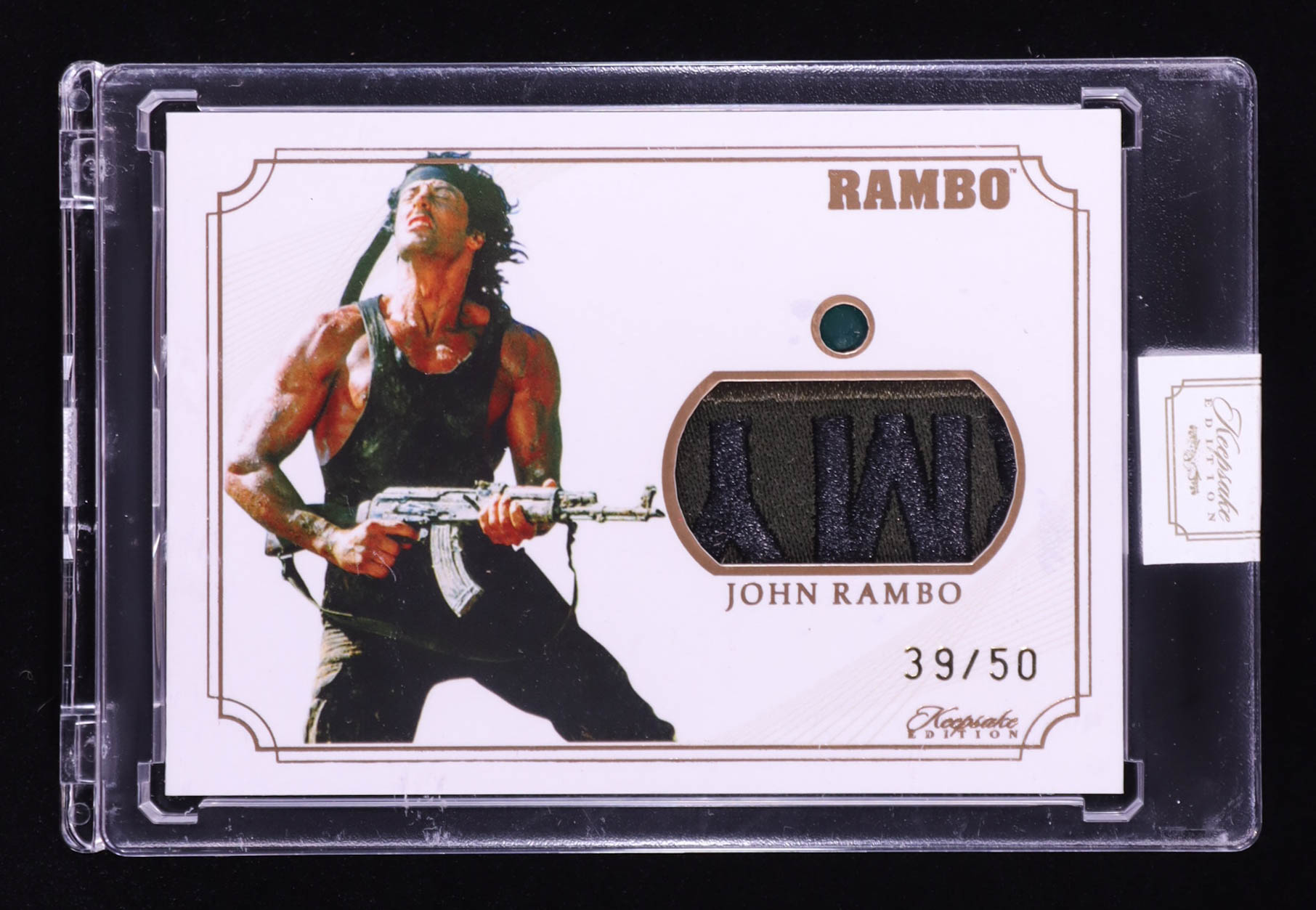 John Rambo 2024 Keepsake Edition Dog Tag Relic Authentic Rambo II #183 #39/50 at PristineAuction.com John Rambo 2024 Keepsake Edition Dog Tag Relic Authentic Rambo II #183 #39/50 at PristineAuction.com